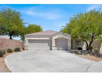 Charming single-story home featuring a three-car garage and a well-maintained front yard with mature trees at 6032 Red Glitter St, North Las Vegas, NV 89031