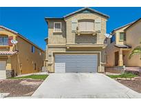 Charming two-story home featuring a spacious two-car garage and landscaped front yard at 6424 Strongbow Dr, Las Vegas, NV 89156