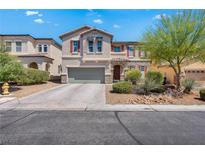 Charming two-story stucco home with desert landscaping and a two-car garage at 7194 Clear Range Ave, Las Vegas, NV 89178