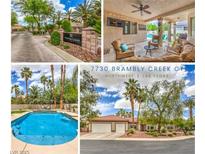 A masterfully designed community entrance with lush landscaping and clear signage, creating an inviting atmosphere at 7730 Brambly Creek Ct, Las Vegas, NV 89129