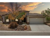 Charming single-story home features manicured landscaping and a spacious two-car garage at 565 Mazelle Ln, Pahrump, NV 89060