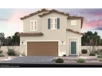 Charming two-story home with a desert landscape and a neutral color palette and brown tile roof at 9687 Biedler Ct # Lot 2, Las Vegas, NV 89178