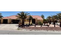 Charming single-story home with a fountain, palm trees, and a tile roof at , Pahrump, NV 89061