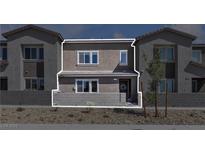 Charming two-story home featuring gray stucco, white trim, and a welcoming front entrance at 9605 Oliver Hills Ave, Las Vegas, NV 89143