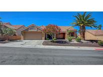 Charming single-story home featuring mature landscaping, a two-car garage, and a well-maintained yard at 9512 Quail Ridge Dr, Las Vegas, NV 89134