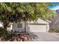 Charming single-story home featuring an attached two-car garage, window and mature landscaping at 5544 Cloudy Glen St, North Las Vegas, NV 89031