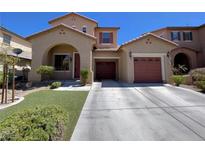 Charming two-story home with a well-manicured lawn, two-car garage, and beautiful archway entry, great curb appeal at 11237 Newbury Hills Ave, Las Vegas, NV 89138