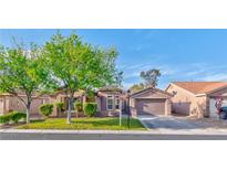Charming single-story home featuring a lush front yard with mature trees and a well-maintained lawn at 8212 Cabin Springs Ave, Las Vegas, NV 89131