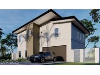 Contemporary two-story home with modern architecture, a two-car garage and simple landscaping at 6503 Adrian Ridge Ct, Las Vegas, NV 89149