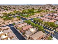 Expansive aerial view of a well-planned community with parks, green spaces, and diverse home styles, showcasing the neighborhood's layout at 10085 S Riley St, Las Vegas, NV 89178
