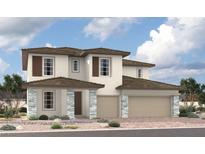 Two-story home showcasing a two-car garage, desert landscaping, stone accents, and neutral color palette at 1164 Viento View Ave, Henderson, NV 89012