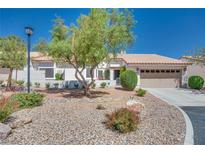 Charming single-story home featuring a well-manicured front yard and attached two-car garage at 1953 Moyer Dr, Henderson, NV 89074