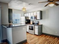 This updated kitchen boasts stainless appliances and stone countertops, perfect for culinary enthusiasts at 3150 Soft Breezes Dr # 1033, Las Vegas, NV 89128