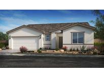 Charming single-story home featuring a two-car garage, neutral tones, and desert landscaping at 4450 E Brusca Ct, Pahrump, NV 89061