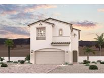 Charming two-story home features a neutral palette, tile roof, desert landscaping, and an attached two-car garage at 887 Arbor Spring St, Henderson, NV 89011