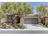 Charming single-story home with stone accents, mature trees, and a well-manicured front yard at 9120 Parkstone Ave, Las Vegas, NV 89178