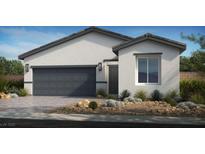Charming single-story home featuring a grey garage door, neutral paint, desert landscaping, and modern architectural details at 4160 E Brusca Way, Pahrump, NV 89061