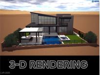 3D rendering of a modern two-story home with a pool, patio, and desert landscaping at 5364 Succulent Rose Dr, Las Vegas, NV 89135
