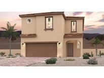 Charming two-story home with a desert landscape, two-car garage, and a covered front entryway at 9975 Ruby Dome Ave, Las Vegas, NV 89178