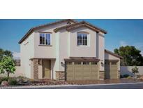 Charming two-story home featuring a two-car garage and neutral-toned stucco exterior, complemented by tasteful stone accents at 1206 Dre Harbor Pl. Ln # 84, North Las Vegas, NV 89084