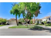 Charming single-story home featuring lush landscaping, mature trees, and a well-maintained lawn at 2345 Villandry Ct, Henderson, NV 89074