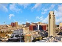 Stunning Las Vegas city view featuring the iconic Palms Casino Resort and other buildings against a beautiful blue sky at 4381 W Flamingo Rd # 2220, Las Vegas, NV 89103