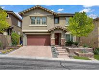Charming two-story home with a well-manicured front yard and a two car garage at 5742 Shadow Bend Dr, Las Vegas, NV 89135