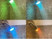 Unique shower head with colored led lights creating a spa-like experience at home at 4421 Alexis Dr # 429, Las Vegas, NV 89103