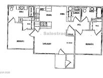 Detailed floor plan featuring two bedrooms, two bathrooms, kitchen, dining area, living room and laundry area at 2041 Hussium Hills St # 104, Las Vegas, NV 89108