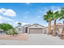 Charming single-story home with desert landscaping, palm trees, and a two-car garage at 3228 Jumping Hills Ave, Henderson, NV 89052