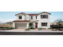 Charming two-story home with a red tile roof, two car garage and desert landscaping at 9413 Siren Call Ave, Las Vegas, NV 89143