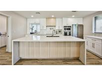 Bright kitchen featuring a large island, stainless steel appliances, and stylish white cabinetry at 9340 W Washburn Rd, Las Vegas, NV 89149