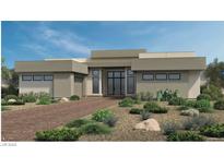 Contemporary single-story home with desert landscaping and a brick walkway leading to the front door at 11106 Desert Heights Ave, Las Vegas, NV 89135