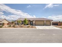 Charming single-story home featuring a three-car garage and low-maintenance desert landscaping at 171 Weeping Willow Ct, Pahrump, NV 89048