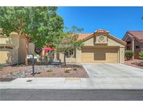 Charming single-story home featuring a well-maintained lawn, desert landscaping, and a spacious two-car garage at 2456 Desert Butte Dr, Las Vegas, NV 89134