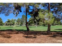Scenic golf course view with mature trees and lush green fairways on a sunny day at 2851 Queens Courtyard Dr, Las Vegas, NV 89109