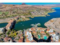 Stunning aerial view of the lakefront property with lush landscaping and waterfront access at 30 Strada Di Villaggio # 227, Henderson, NV 89011