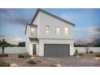 Modern two-story home with clean lines, desert landscaping, and a two-car garage at 8154 Rockflower St, Las Vegas, NV 89113