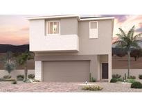 Contemporary two-story home with neutral stucco and decorative desert landscaping at 8550 W Agate Ave, Las Vegas, NV 89113