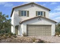 Charming two-story home with a stucco exterior, shuttered windows, and an attached two-car garage at 9546 Marsh Aster St, Las Vegas, NV 89139