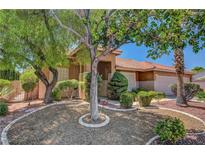 Landscaped front yard featuring mature trees and a well-maintained lawn at 5933 Perfect View St, Las Vegas, NV 89130