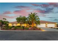 Charming single-story home featuring a well-manicured front yard, mature landscaping, and a three-car garage at 8650 W Verde Way, Las Vegas, NV 89149