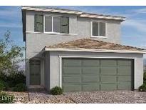 Charming two-story home with a well-manicured lawn, a gray exterior, and an attached two-car garage at 9912 Landings St, Las Vegas, NV 89141